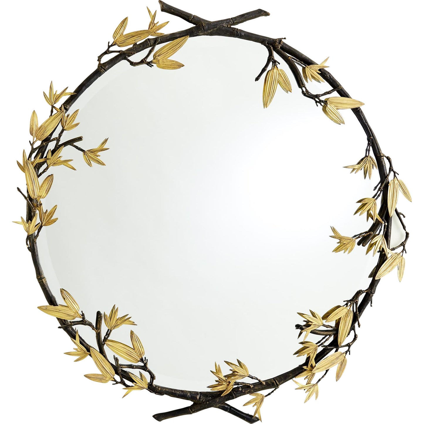 001 SR-700779 | Primary Silo | Bamboo Round Mirror by Global Views in bronze. Made from cast iron, mirror in a transitional style.