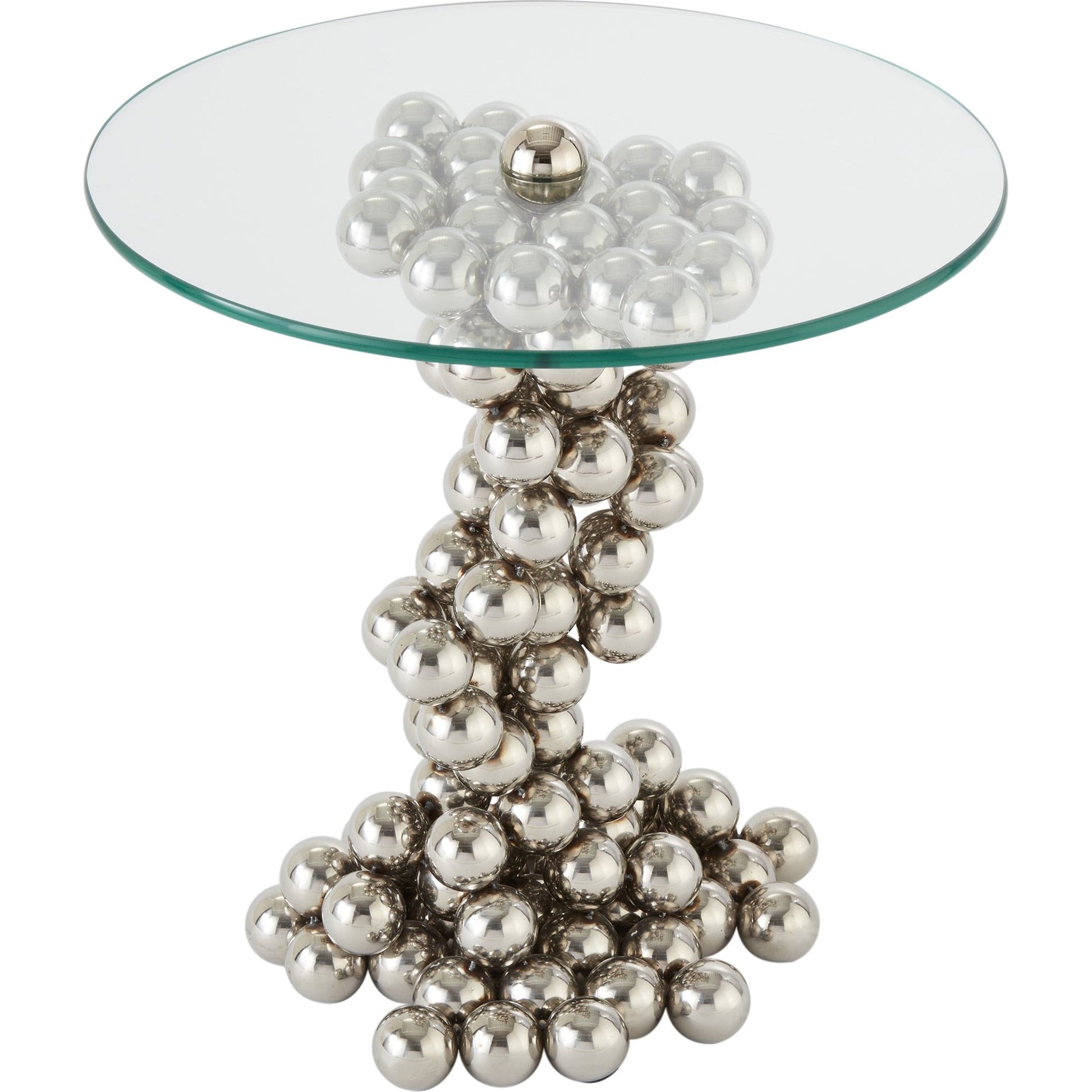 Sphere Table by Global Views in nickel. Made from steel, tempered glass in a modern style.