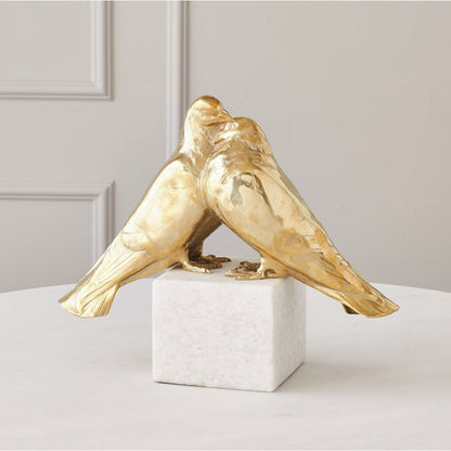 Love Doves by Global Views in brass. Made from brass, white marble in a transitional style.