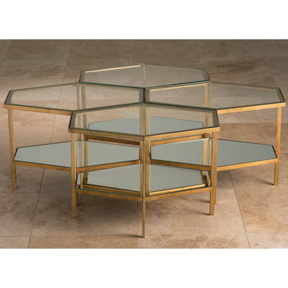 Hexagon Table by Global Views in gold leaf. Made from unique in a transitional style.