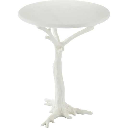White Faux Bois Side Table by Global Views. Made from iron, marble in a eclectic & global style.