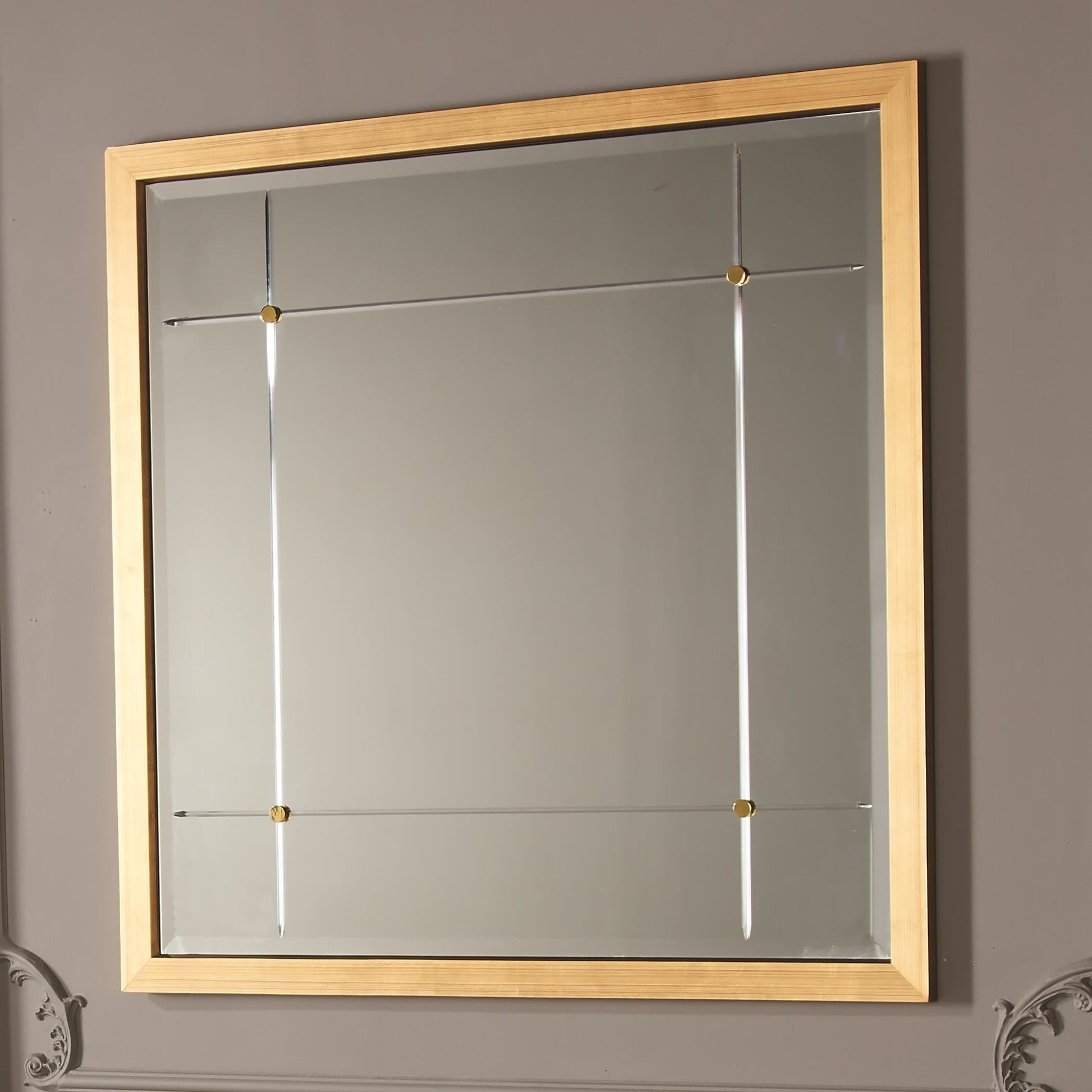 Beaumont Square Mirror by Global Views in silver leaf, nickel, brass. Made from mdf, mirror in a transitional style.