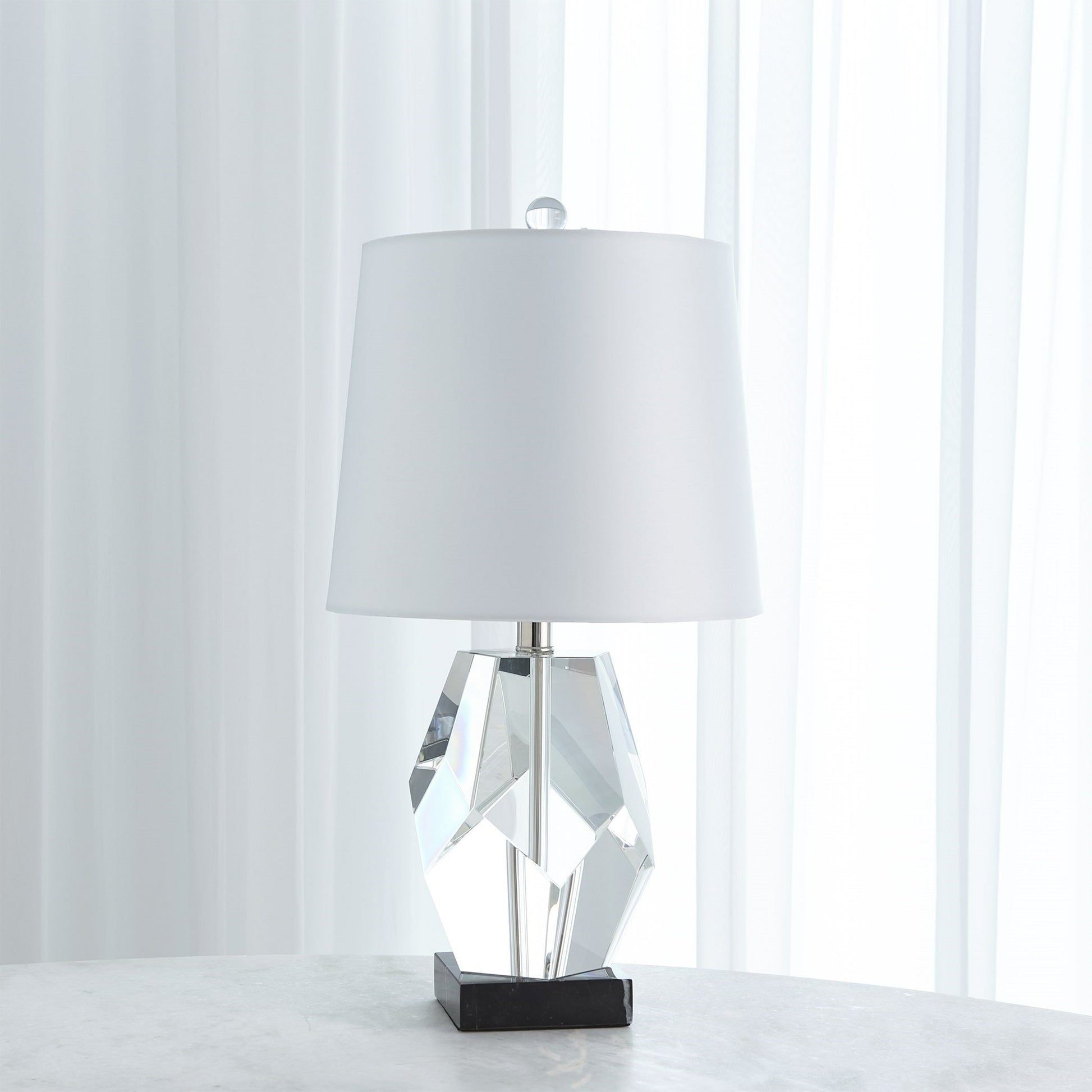 Facet Block Lamp by Global Views in crystal. Made from crystal, marble in a modern style.