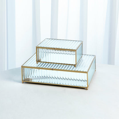 Reeded Glass Box by Global Views in clear. Made from copper, glass in a transitional style.