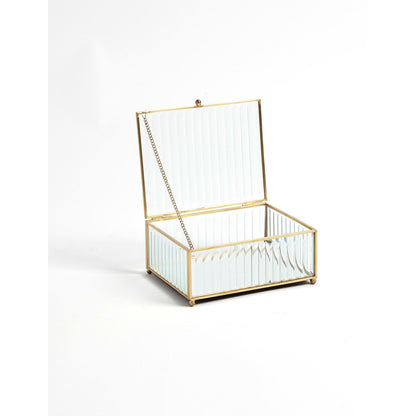 Reeded Glass Box by Global Views in clear. Made from copper, glass in a transitional style.