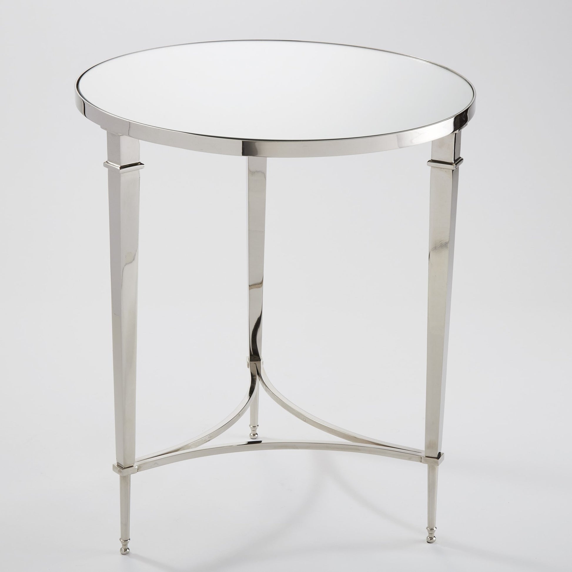 Round French Square Leg Table by Global Views in brass. Made from brass, granite in a transitional style.