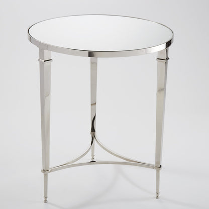 Round French Square Leg Table by Global Views in brass. Made from brass, granite in a transitional style.