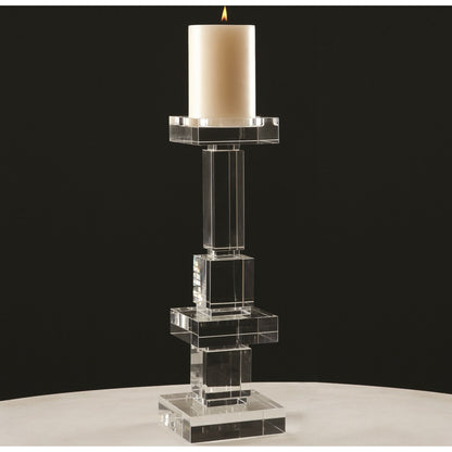 Brilliant Pillar Candle Holder by Global Views. Made from crystal in a transitional style.