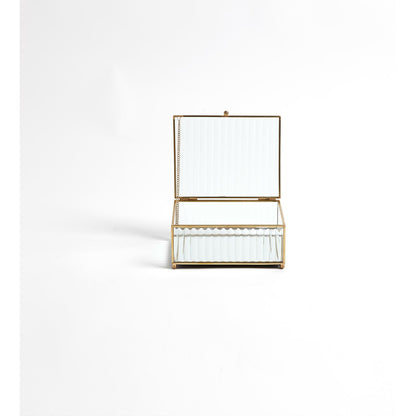 Reeded Glass Box by Global Views in clear. Made from copper, glass in a transitional style.