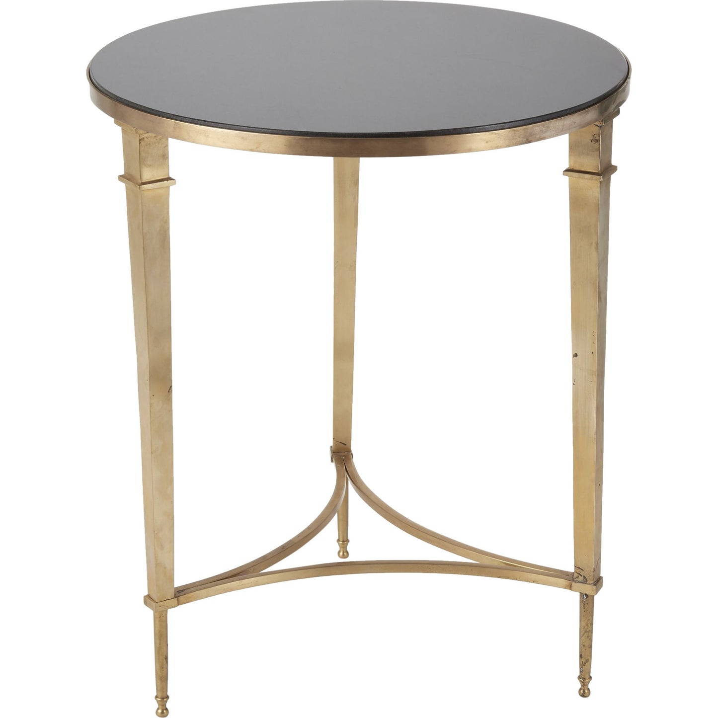 001 SR-701998 | Primary Silo | Round French Square Leg Table by Global Views in brass. Made from brass, granite in a transitional style.