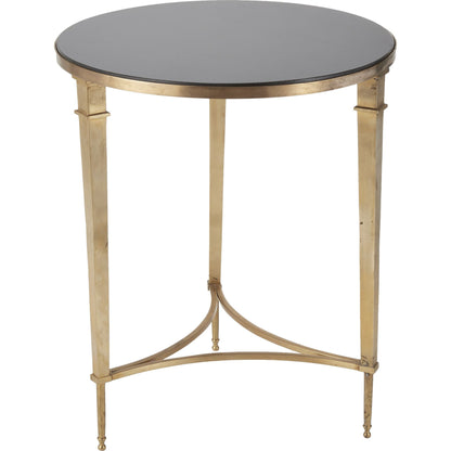 Round French Square Leg Table by Global Views in brass. Made from brass, granite in a transitional style.