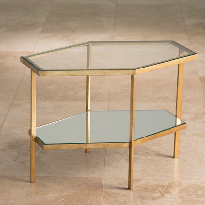 Hexagon Table by Global Views in gold leaf. Made from unique in a transitional style.