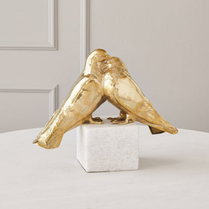Love Doves by Global Views in brass. Made from brass, white marble in a transitional style.