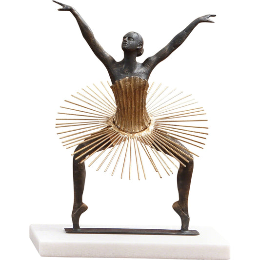 Bauhaus Grande Plie by Global Views in brass, bronze, gold leaf. Made from brass, cast iron, white marble in a eclectic & global style.