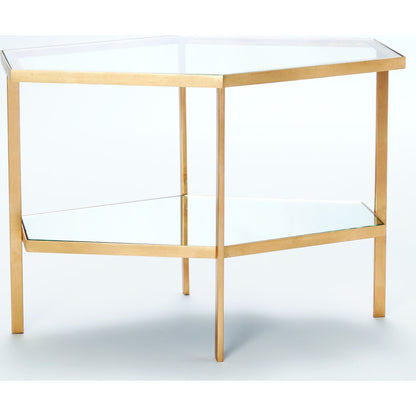 Hexagon Table by Global Views in gold leaf. Made from unique in a transitional style.