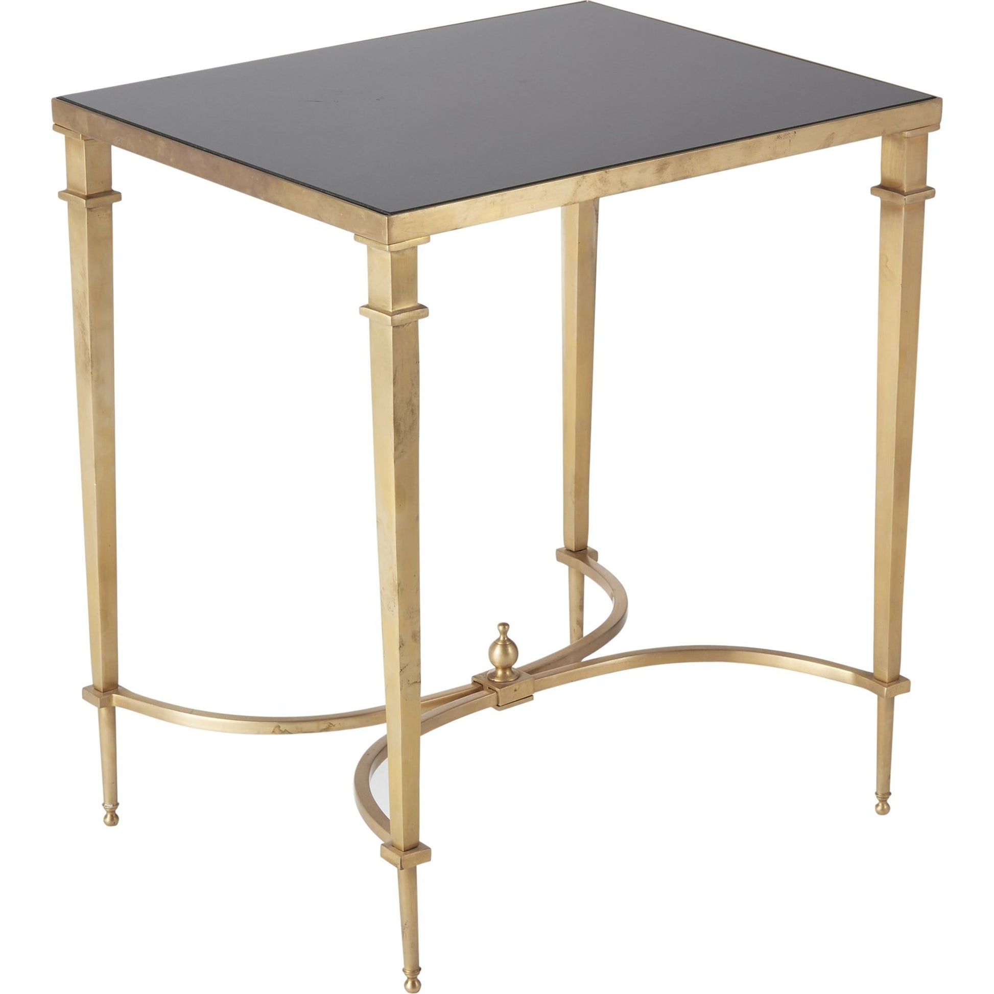 Rectangular French Square Leg Table by Global Views in brass, black granite. Made from brass, granite in a traditional style.