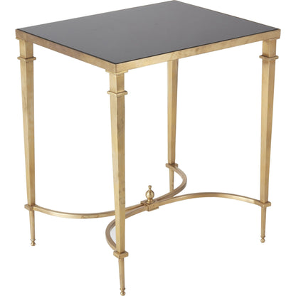 Rectangular French Square Leg Table by Global Views in brass, black granite. Made from brass, granite in a traditional style.