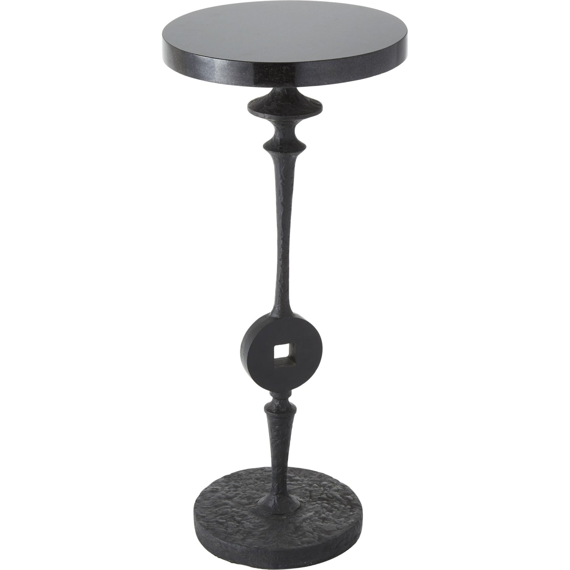Artisan Square Peg Accent Table by Global Views in black powder coat. Made from iron, granite in a eclectic & global style.