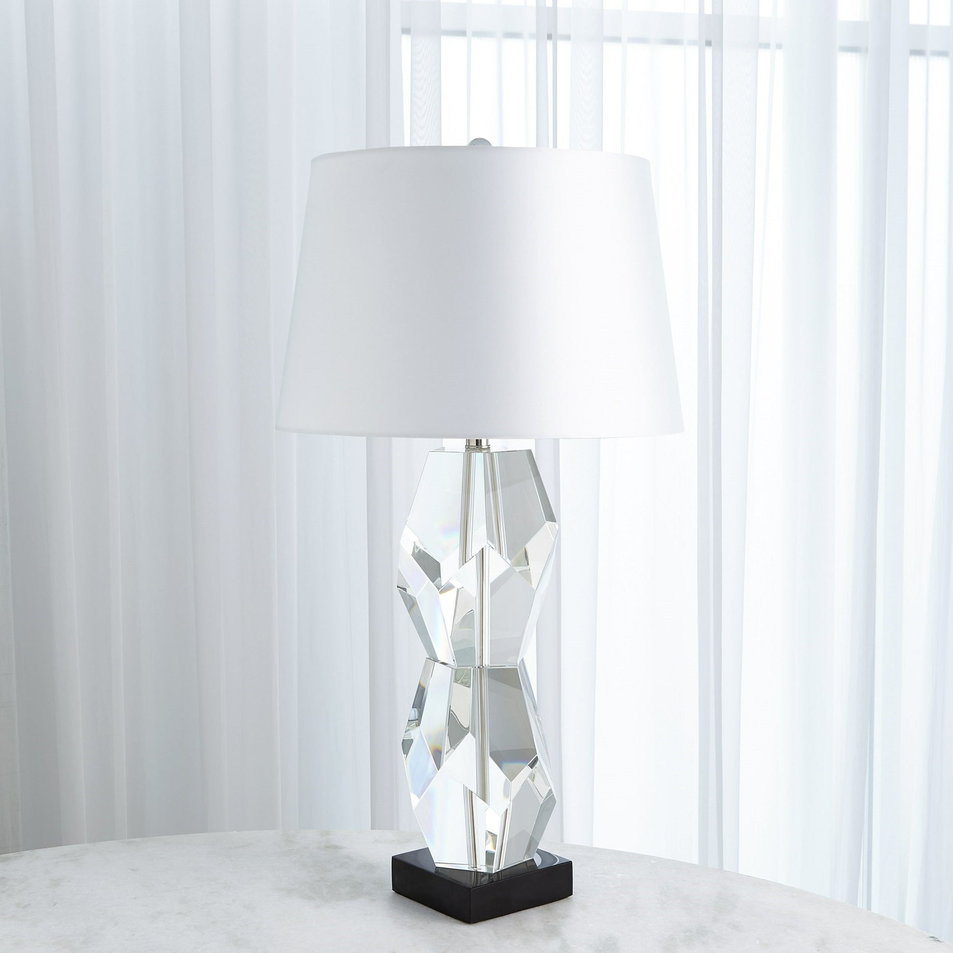 Facet Double Block Lamp by Global Views in double. Made from crystal, marble in a transitional style.