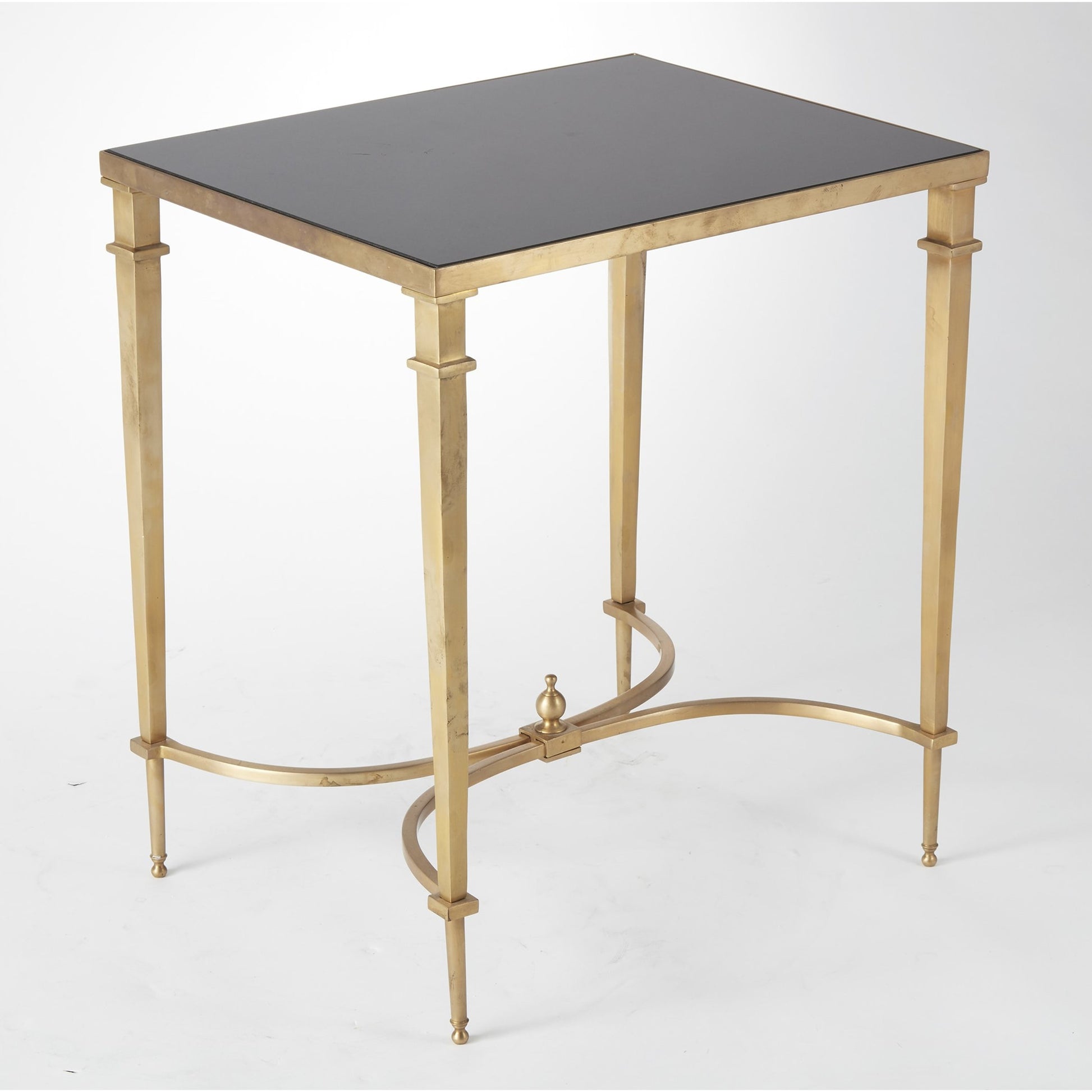 Rectangular French Square Leg Table by Global Views in brass, black granite. Made from brass, granite in a traditional style.