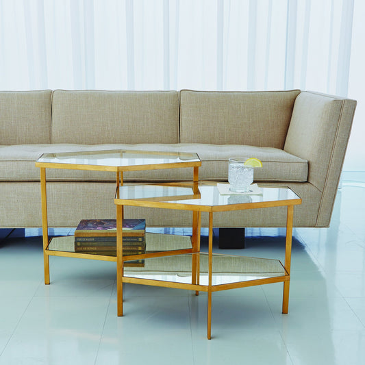 Hexagon Table by Global Views in gold leaf. Made from unique in a transitional style.