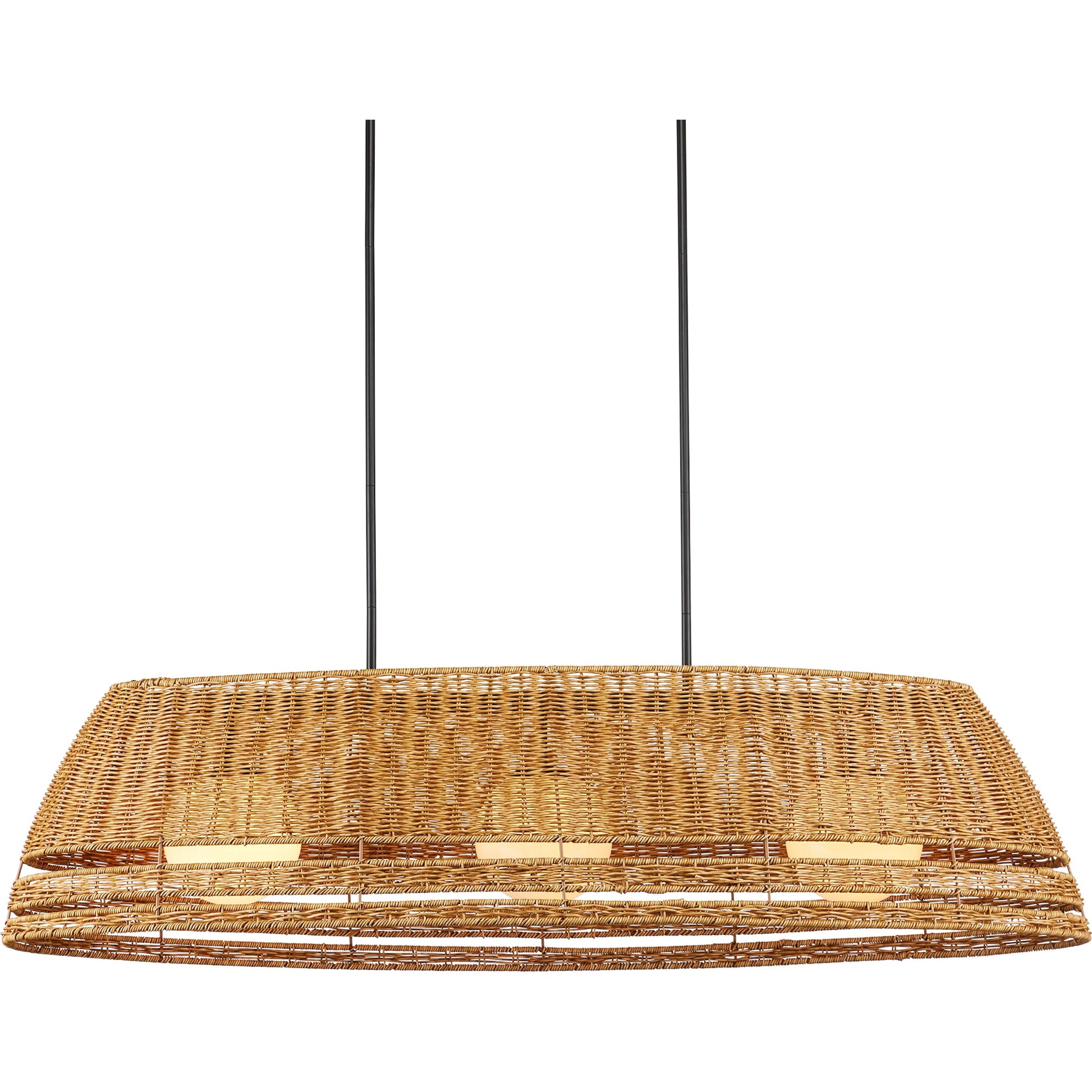 Barbary Oval Outdoor Chandelier by Currey and Company in natural, black, frosted white. Made from all-weather wicker, metal, glass in a rustic style.