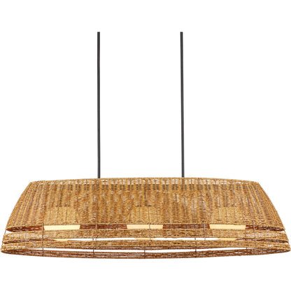 Barbary Oval Outdoor Chandelier by Currey and Company in natural, black, frosted white. Made from all-weather wicker, metal, glass in a rustic style.