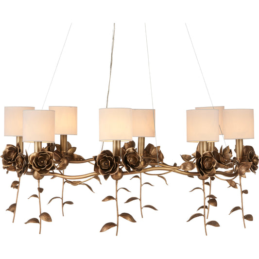 Rosabel Chandelier by Currey and Company in antique brass. Made from brass in a modern style.