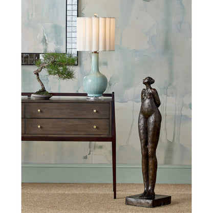 Celadon Crackle Table Lamp by Currey and Company in celadon crackle, clear, antique brass. Made from porcelain, optic crystal, metal in a modern style.