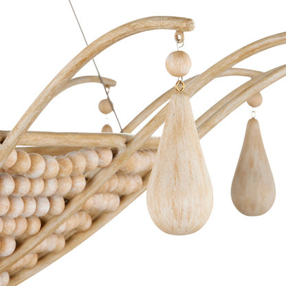Korg Chandelier by Currey and Company in sandstone. Made from wood beads, wrought iron in a cottage & farmhouse style.