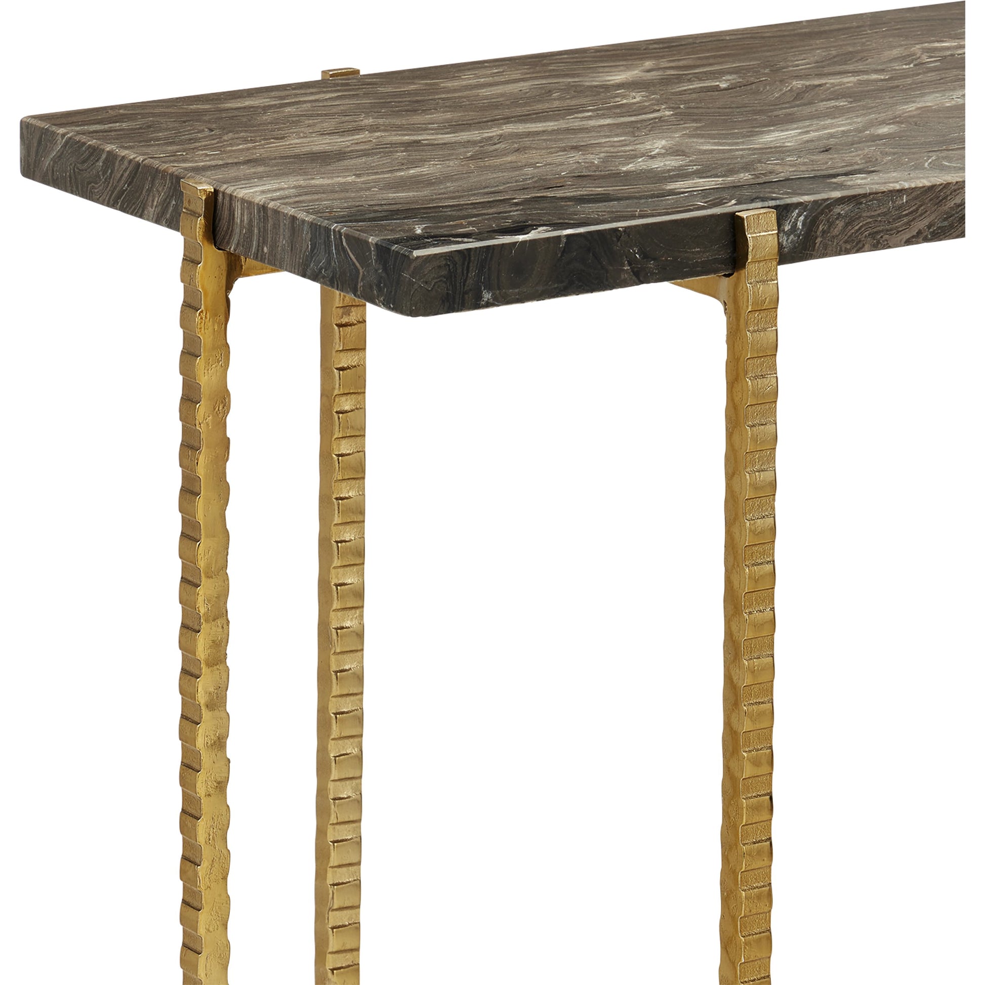 Flying  Side Table by Currey and Company in natural, gold. Made from cappuccino stone, iron in a modern style.