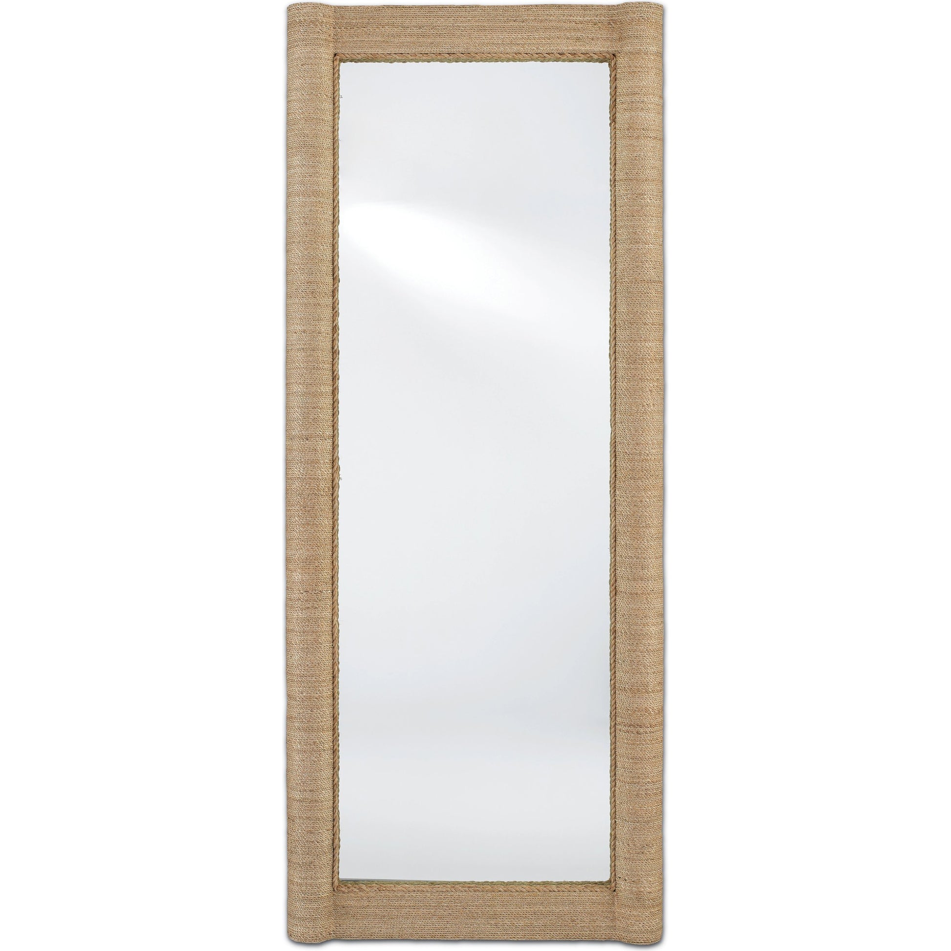 Vilmar Floor Mirror by Currey and Company in natural, mirror. Made from abaca rope, glass in a coastal style.