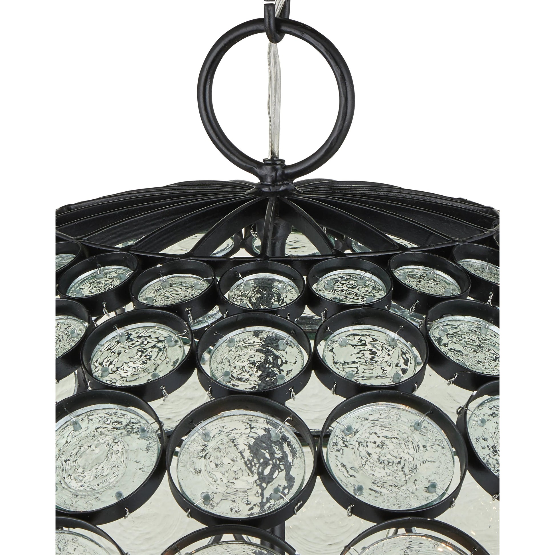 Etude Orb Chandelier by Currey and Company in satin black, clear. Made from wrought iron, recycled glass in a modern style.