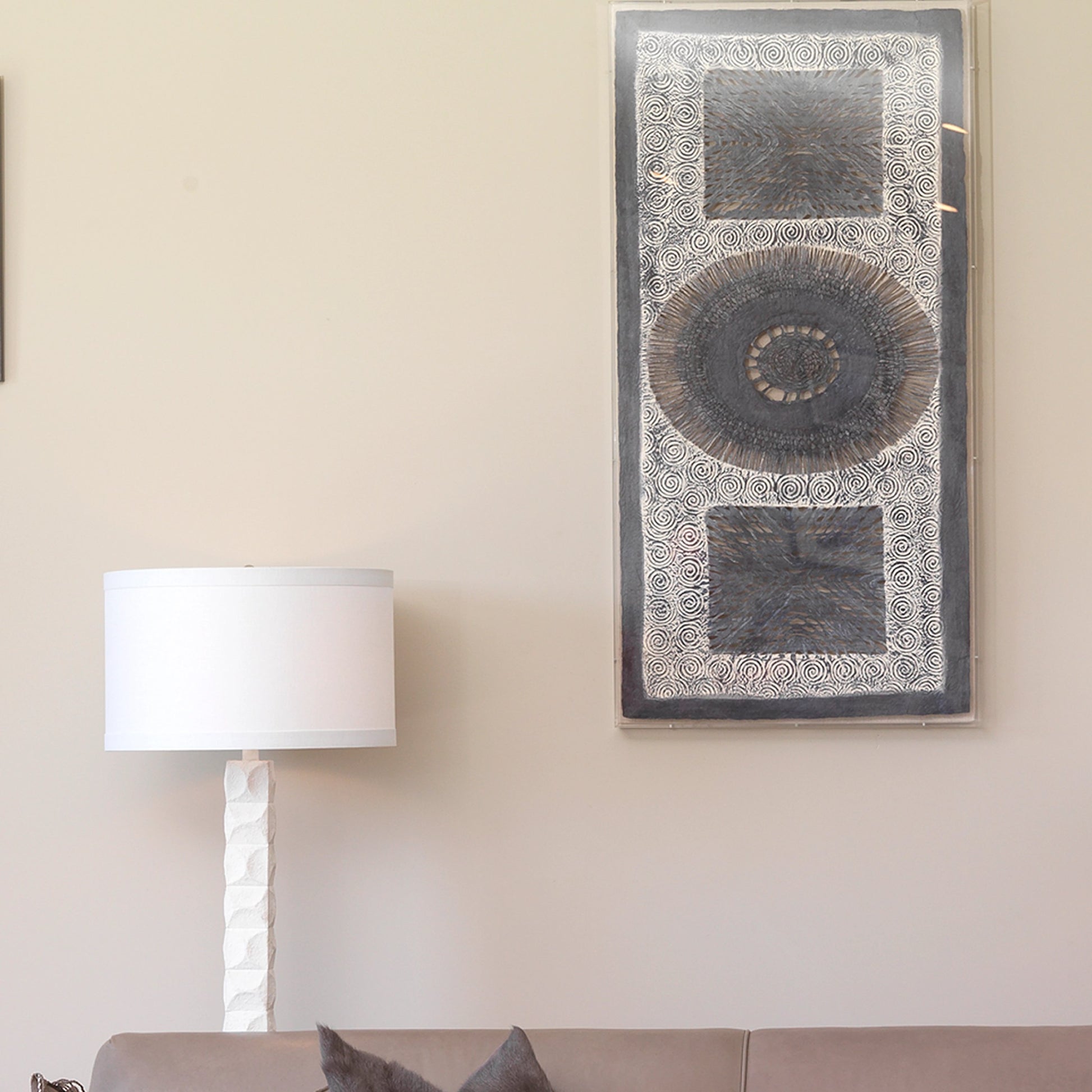 Batik Framed Wall Art by Jamie Young in blue. Made from paper, linen, acrylic in a eclectic & global style.