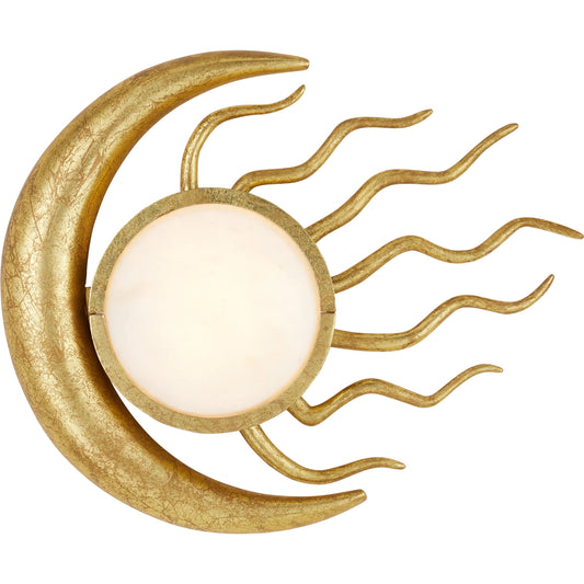 Tona Wall Sconce by Currey and Company in gold leaf, white. Made from metal, marble in a unique style.