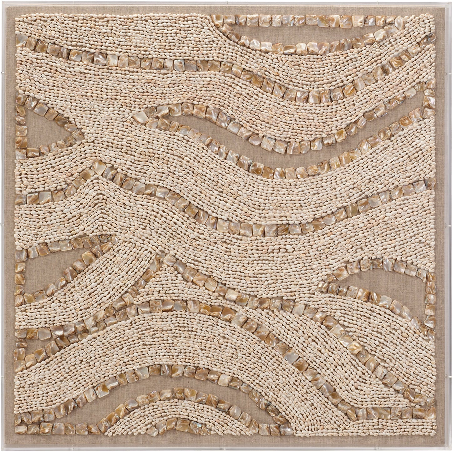 006 SI-1961189 | Primary Silo | Big Wave Shell Wall Art by Jamie Young in natural, off-white. Made from shells, linen, acrylic & mdf in a cottage & farmhouse style.