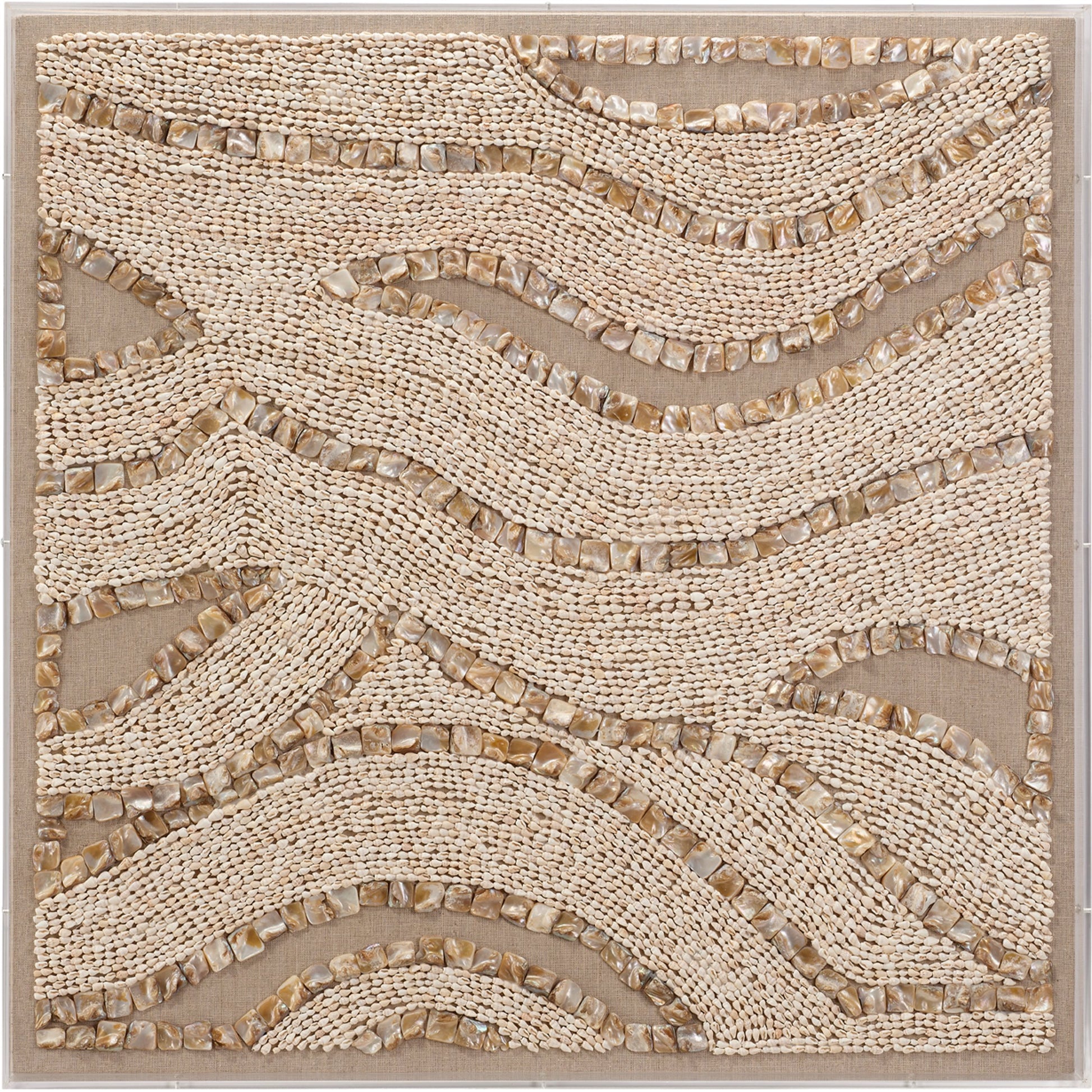 Big Wave Shell Wall Art by Jamie Young in natural, off-white. Made from shells, linen, acrylic & mdf in a cottage & farmhouse style.