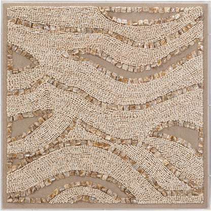 Big Wave Shell Wall Art by Jamie Young in natural, off-white. Made from shells, linen, acrylic & mdf in a cottage & farmhouse style.