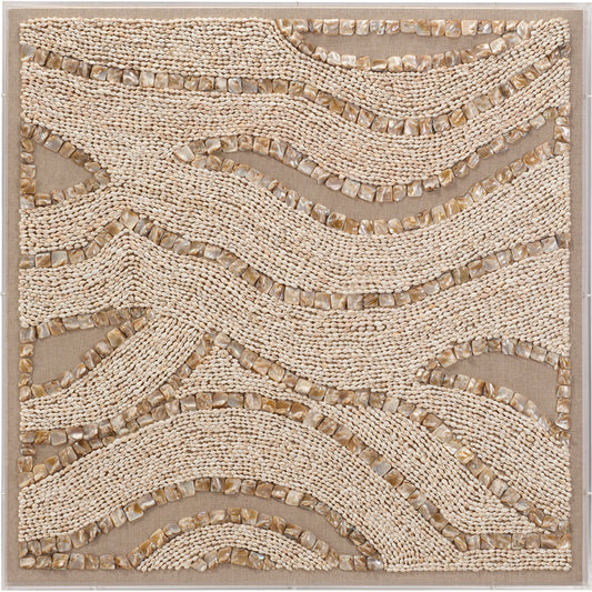 Big Wave Shell Wall Art by Jamie Young in natural, off-white. Made from shells, linen, acrylic & mdf in a cottage & farmhouse style.