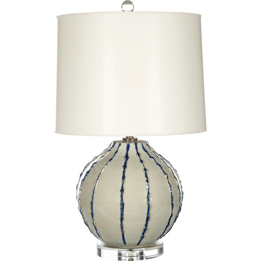 Brennan Lamp by Bradburn Home in navy blue. Made from ceramic in a unique style.