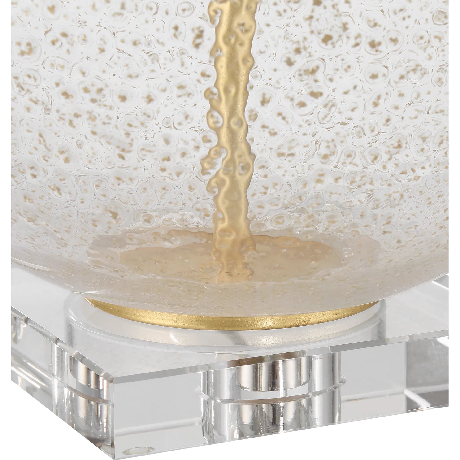 Zebulon Round Table Lamp by Currey and Company in clear with gold speckles, contemporary gold leaf. Made from glass, optic crystal, meta in a modern style.