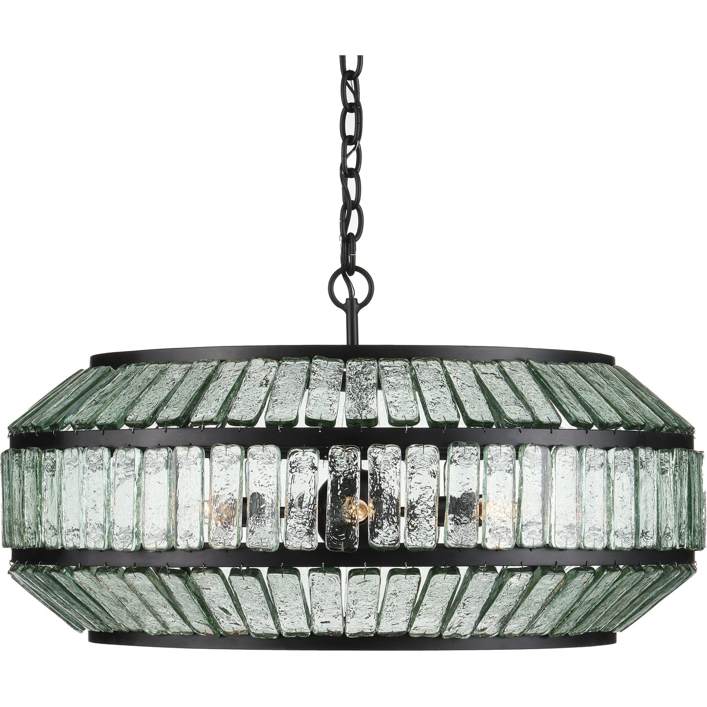 001 SI-2007698 | Primary Silo | Centurion Recycled Glass Chandelier by Currey and Company in clear, satin black. Made from recycled glass, wrought iron in a traditional style.