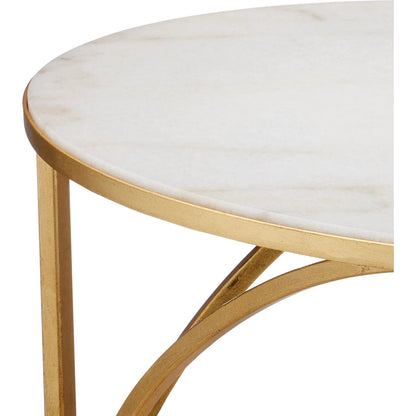 Orla C Table by Currey and Company in gold leaf, natural. Made from metal, marble in a modern style.