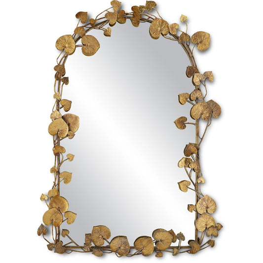 Vinna Mirror by Currey and Company in antique brass, mirror. Made from cast aluminum, wood, glass in a cottage & farmhouse style.