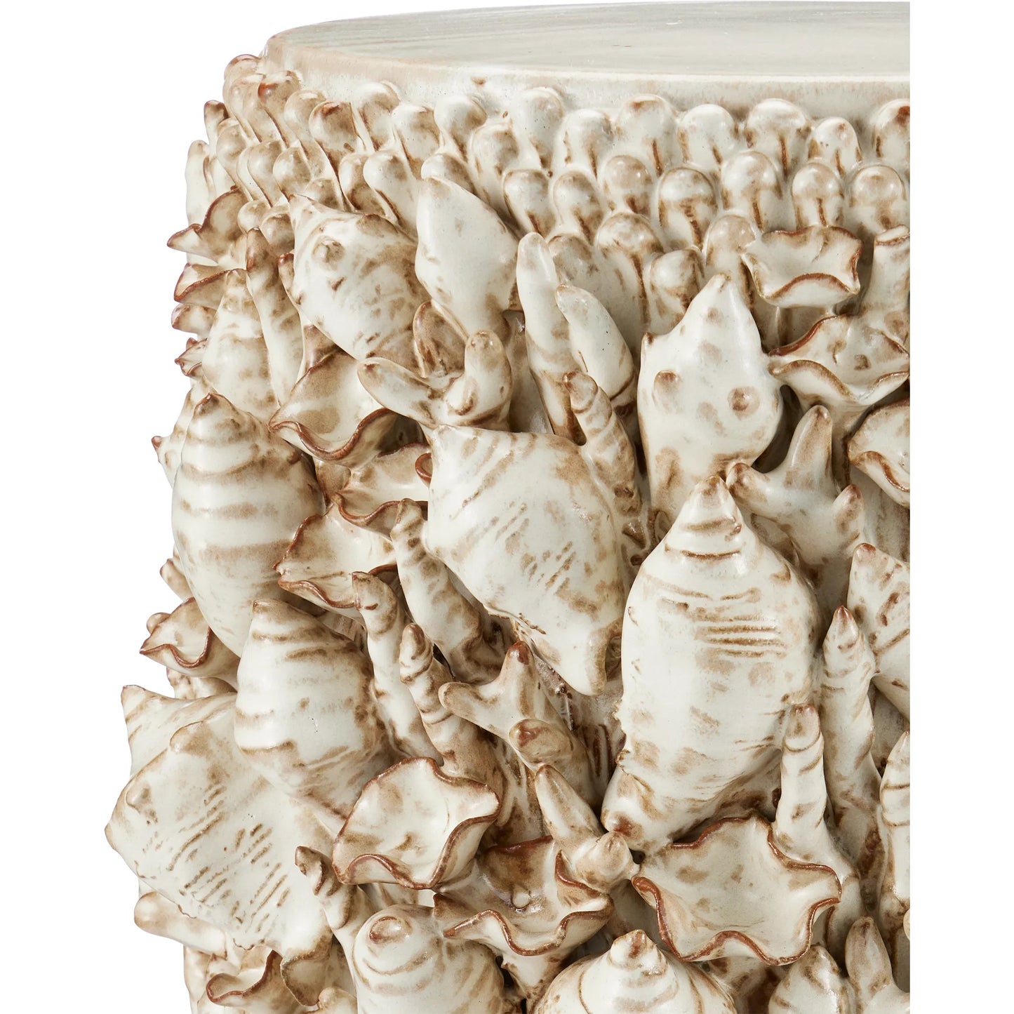 004 SI-2257265 | Closeup | Corfu Ivory Accent Table by Currey and Company in milky white. Made from ceramic in a eclectic & global style.