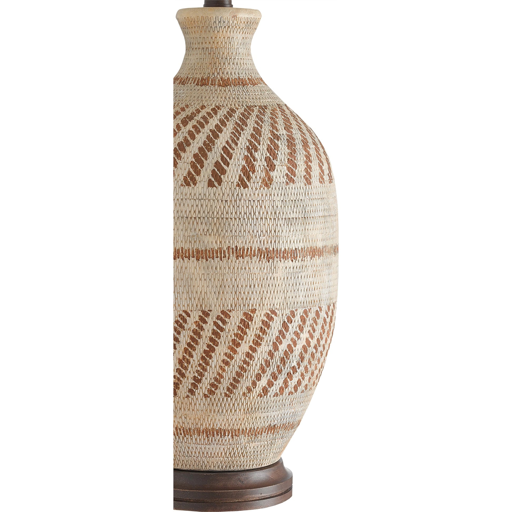 Faiyum Table Lamp by Currey and Company in tan, brown, hand-rubbed bronze. Made from terracotta, wood in a coastal style.