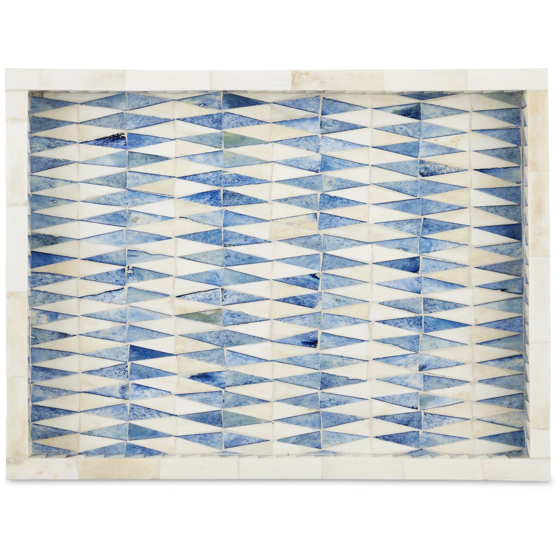Nadene Tray by Currey and Company in blue, white. Made from bone in a coastal style.
