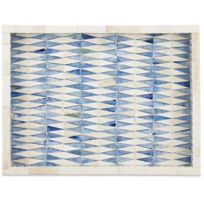 Nadene Tray by Currey and Company in blue, white. Made from bone in a coastal style.