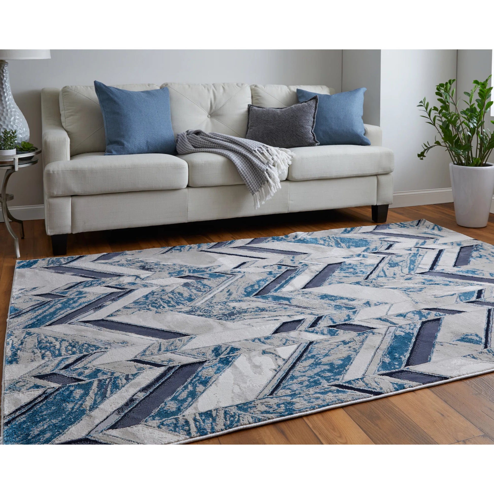 Indio Herringbone Rug - 39H1F by Feizy in ivory, blue, gray. Made from unique in a unique style.
