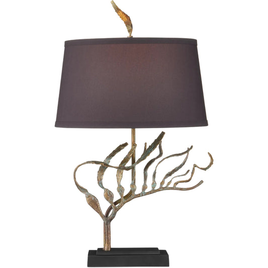Latissima Table Lamp by Currey and Company in verdigris, black. Made from brass, cast aluminum, iron in a unique style.